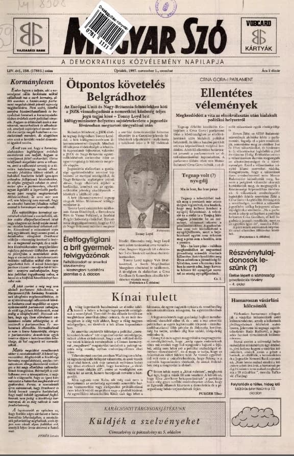 Magyar Szó, 54. évf. 1997. november 1. 258. sz. 1–16. oldal