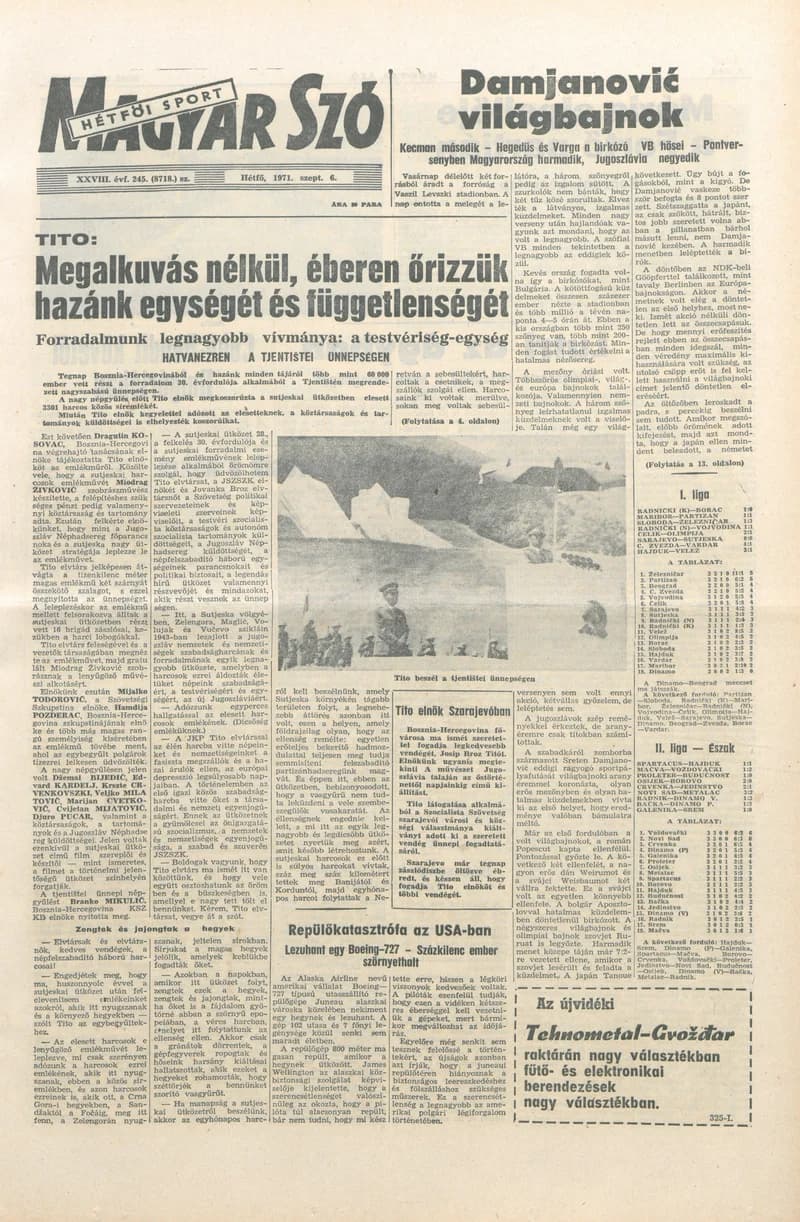 Magyar Szó, 28. évf. 1971. szeptember 6. 245. sz. 1–16. oldal