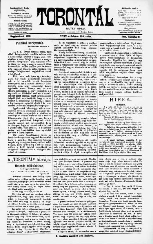 Torontál, 29. évf. 1900. augusztus 21. 190. sz.