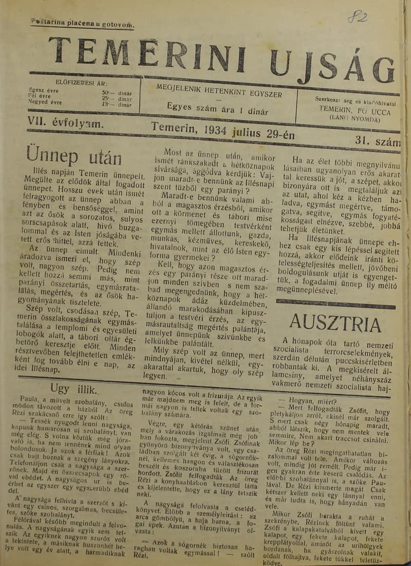 Temerini Újság 1928-1944, 7. évf. 1934. július 29. 31. sz.