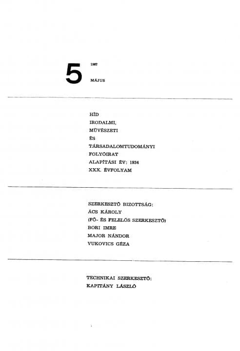 Híd, 31. évf. 1967. május. 5. sz. 399–486. oldal