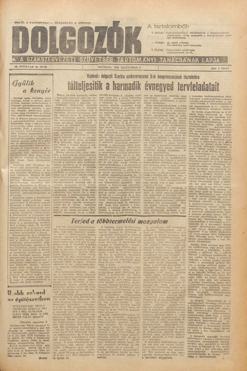 Dolgozók, 3. évf. 1949. szeptember 9. 36. sz.