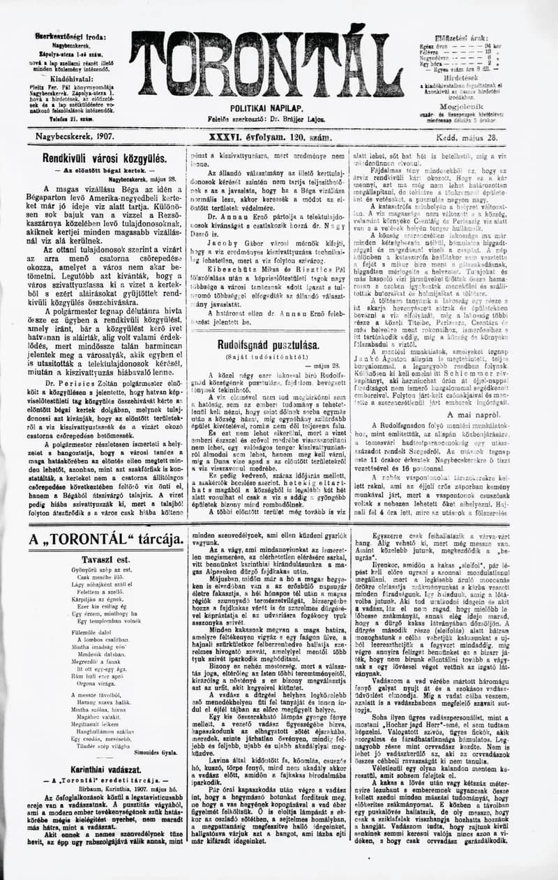 Torontál, 36. évf. 1907. május 28. 120. sz.