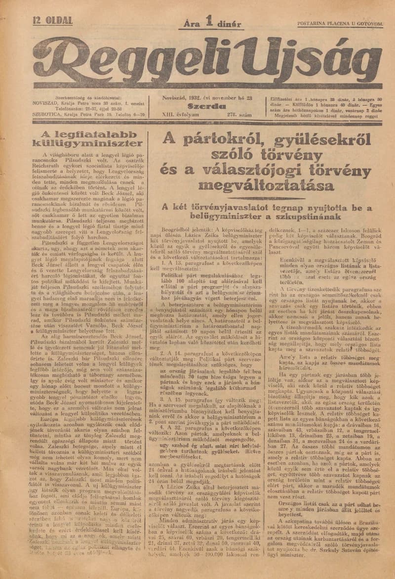 Reggeli Újság, 13. évf. 1932. november 23. 278. sz.