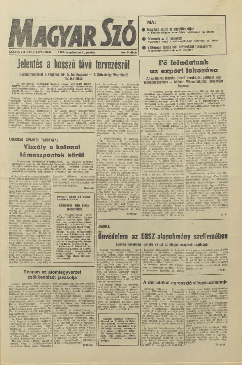 Magyar Szó, 38. évf. 1981. szeptember 4. 243. sz.