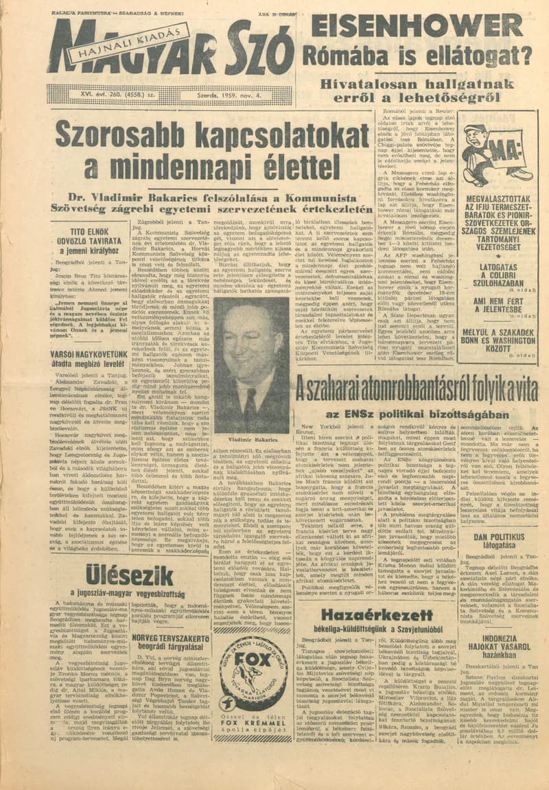Magyar Szó, 16. évf. 1959. november 4. 260. sz. 1–20. oldal