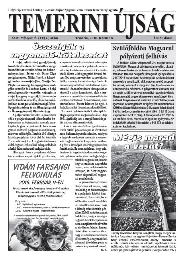 Temerini Újság, 24. évf. 2018. február 8. 6. sz.