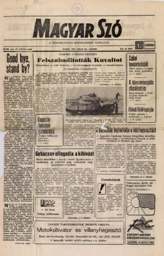 Magyar Szó, 48. évf. 1991. február 28. 57. sz. 1–16. oldal