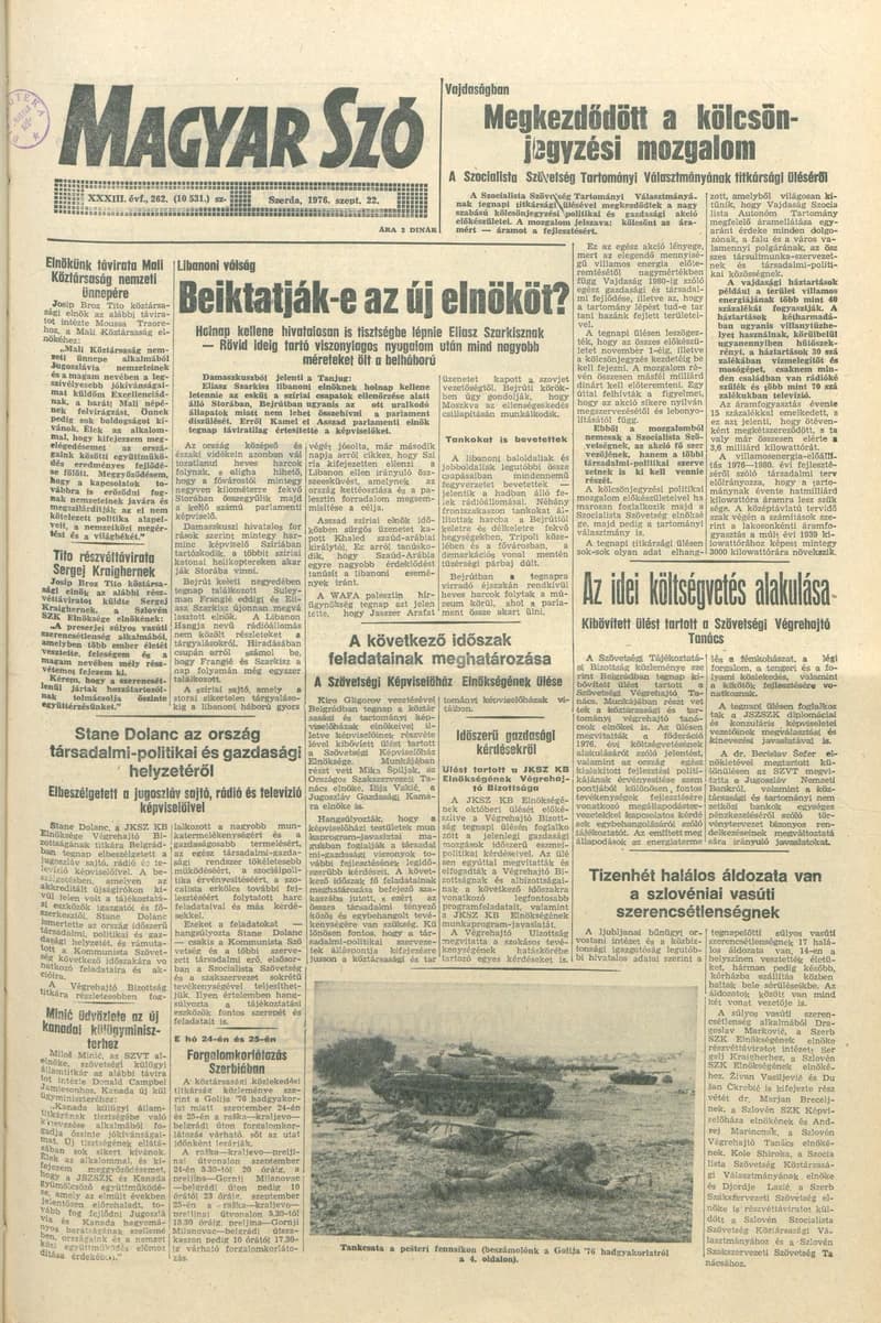 Magyar Szó, 33. évf. 1976. szeptember 22. 262. sz.