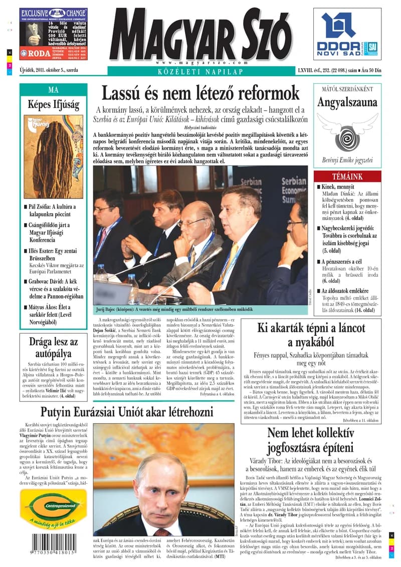 Magyar Szó, 68. évf. 2011. október 5. 232. sz. 1–20. oldal