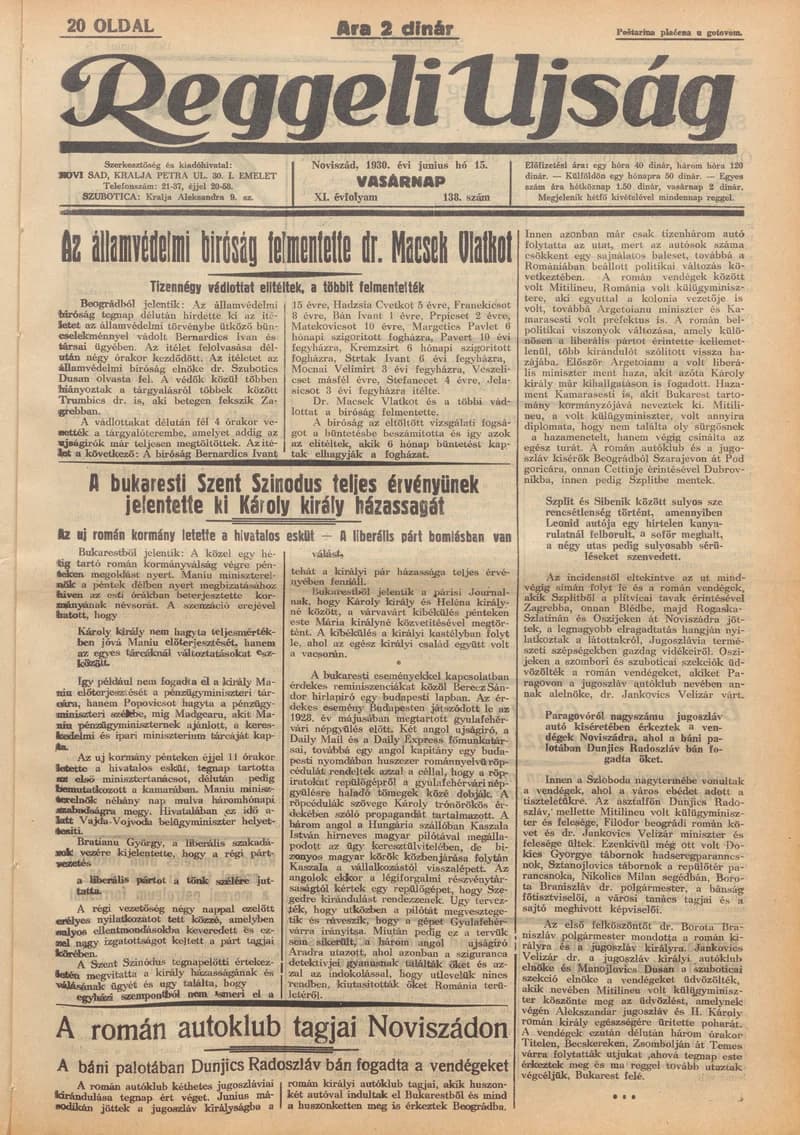 Reggeli Újság, 11. évf. 1930. június 15. 138. sz.