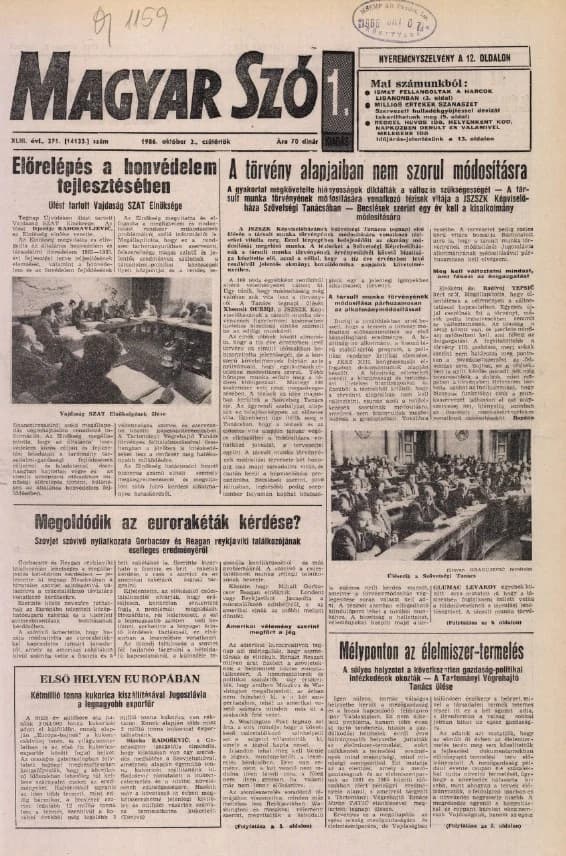 Magyar Szó, 43. évf. 1986. október 2. 271. sz. 1–20. oldal