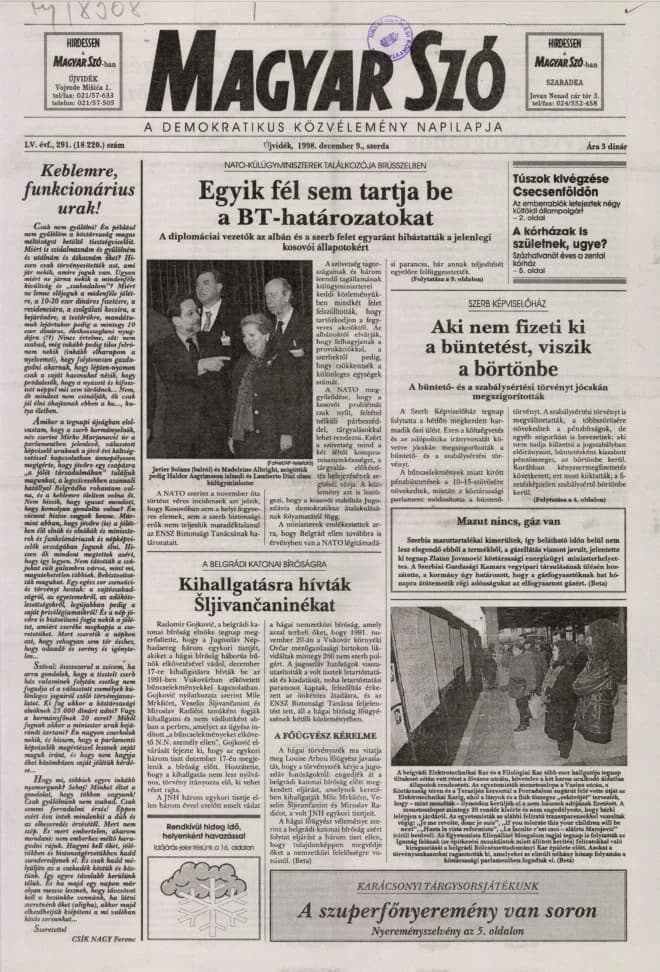 Magyar Szó, 55. évf. 1998. december 9. 291. sz. 1–16. oldal