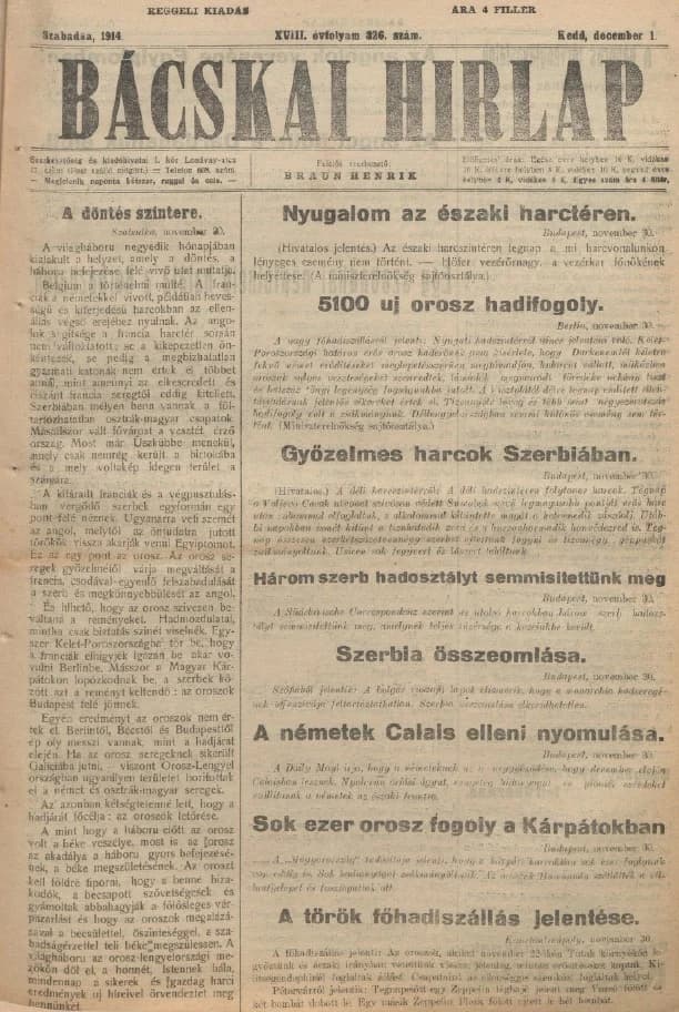 Bácskai Hirlap, 18. évf. 1914. december 1. 326. sz.