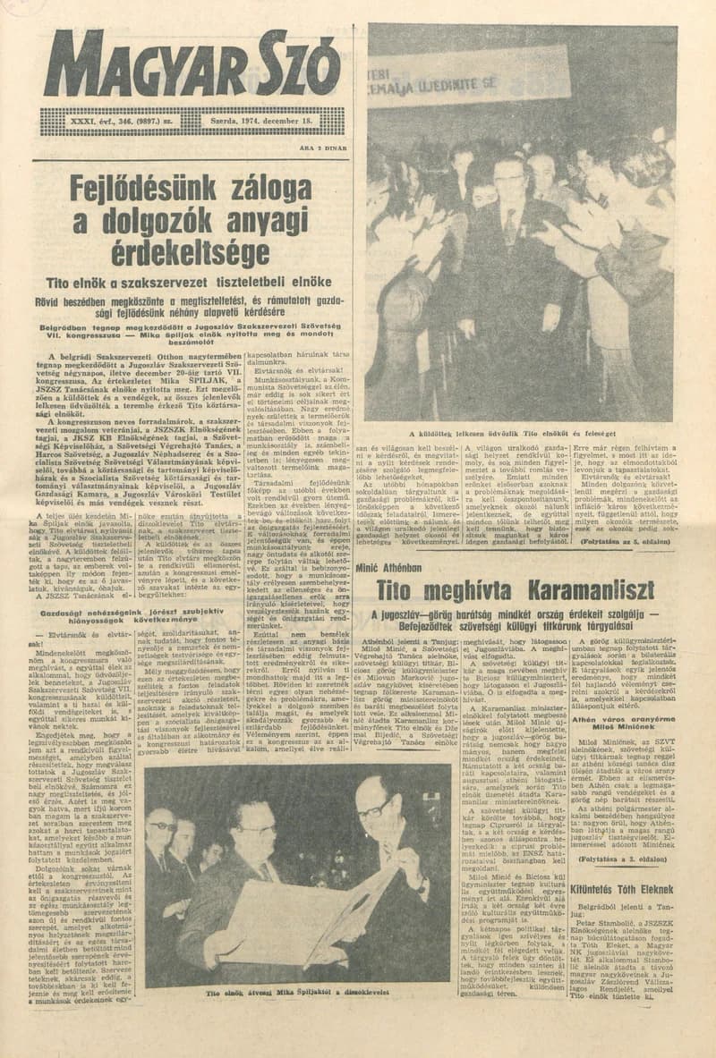 Magyar Szó, 31. évf. 1974. december 18. 346. sz. 1–20. oldal