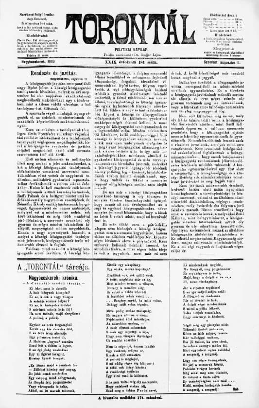 Torontál, 29. évf. 1900. augusztus 11. 184. sz.