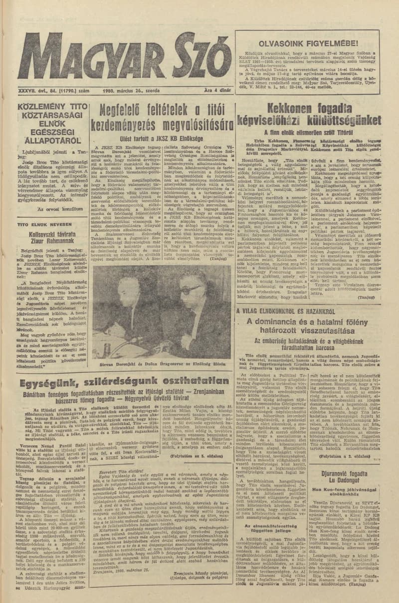 Magyar Szó, 37. évf. 1980. március 26. 84. sz. 1–20. oldal