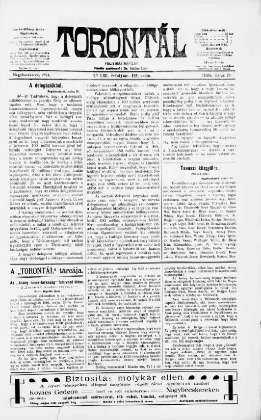 Torontál, 33. évf. 1904. május 30. 122. sz.