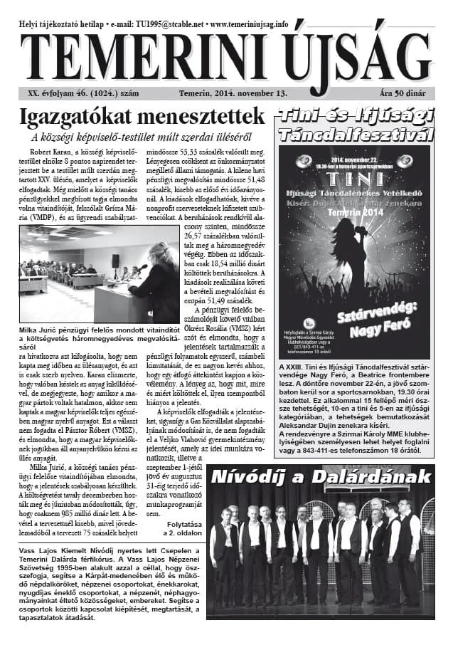 Temerini Újság, 20. évf. 2014. november 13. 46. sz.