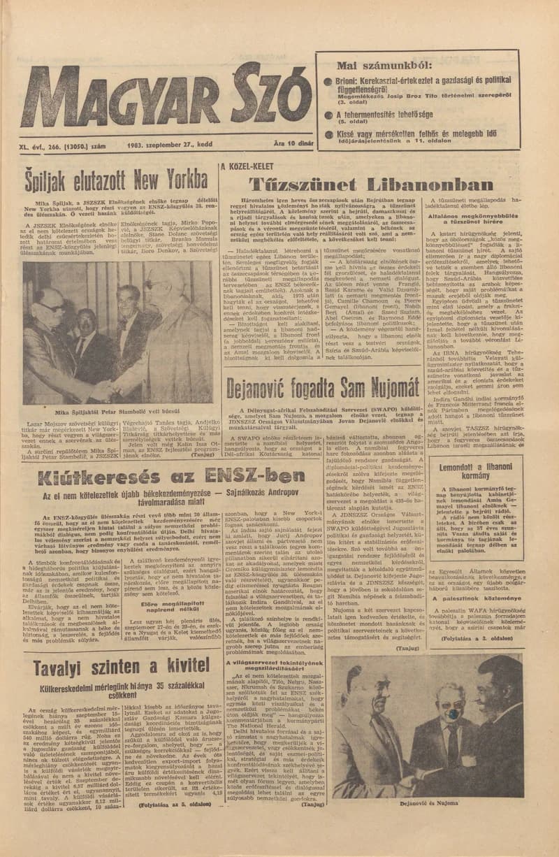 Magyar Szó, 40. évf. 1983. szeptember 27. 266. sz.
