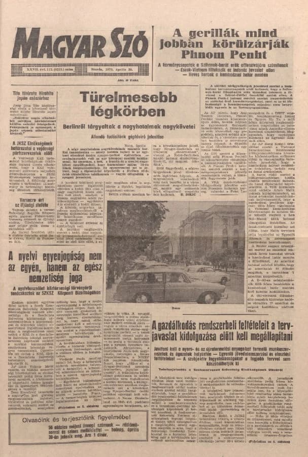 Magyar Szó, 27. évf. 1970. április 29. 117. sz. 1–16. oldal