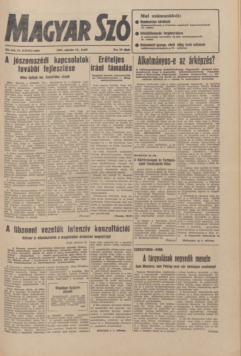 Magyar Szó, 41. évf. 1984. március 13. 71. sz. 1–20. oldal