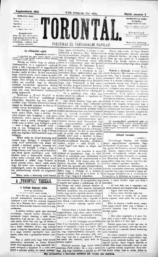 Torontál, 22. évf. 1893. november 3. 252. sz.