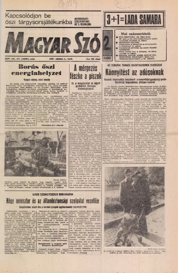 Magyar Szó, 44. évf. 1987. október 5. 274. sz. 1–20. oldal