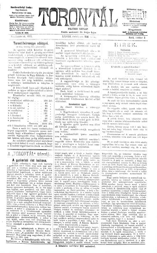 Torontál, 28. évf. 1899. október 3. 226. sz.