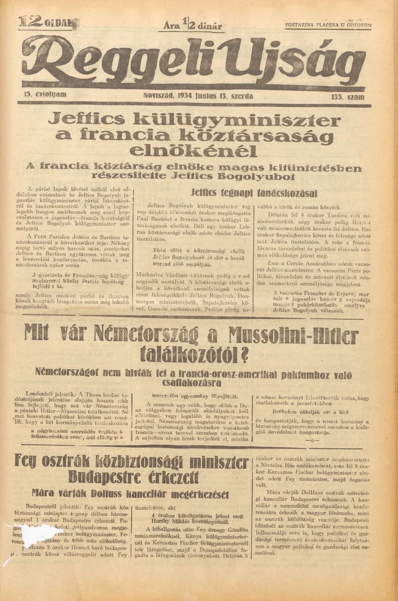 Reggeli Újság, 15. évf. 1934. június 13. 135. sz.