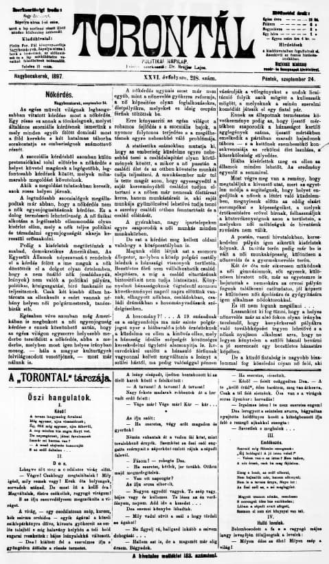 Torontál, 26. évf. 1897. szeptember 24. 218. sz.