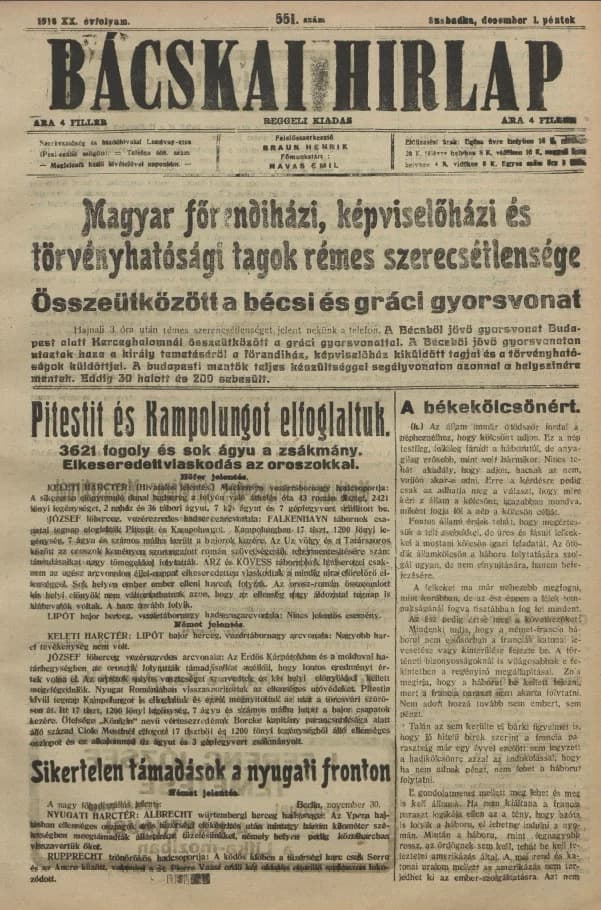 Bácskai Hirlap, 20. évf. 1916. december 1. 551. sz.