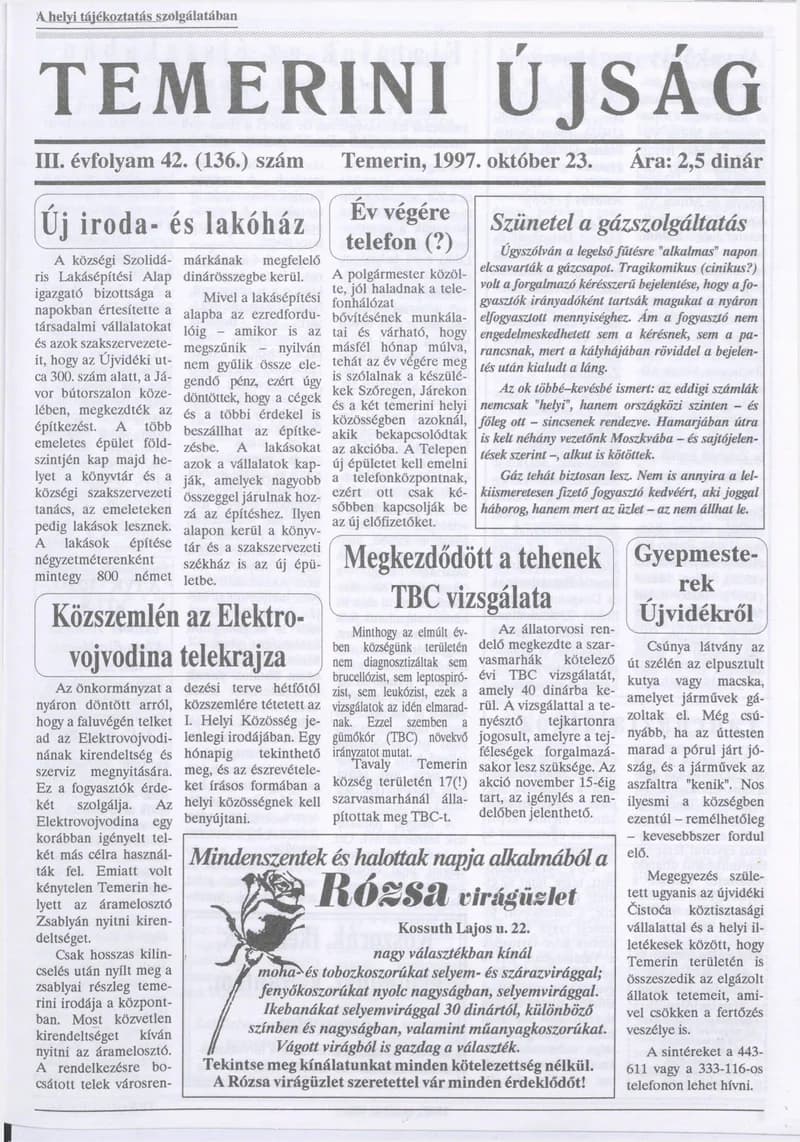 Temerini Újság, 3. évf. 1997. október 23. 42. sz.