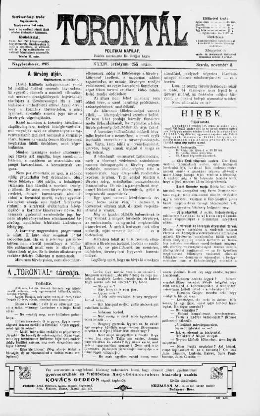 Torontál, 34. évf. 1905. november 8. 255. sz.
