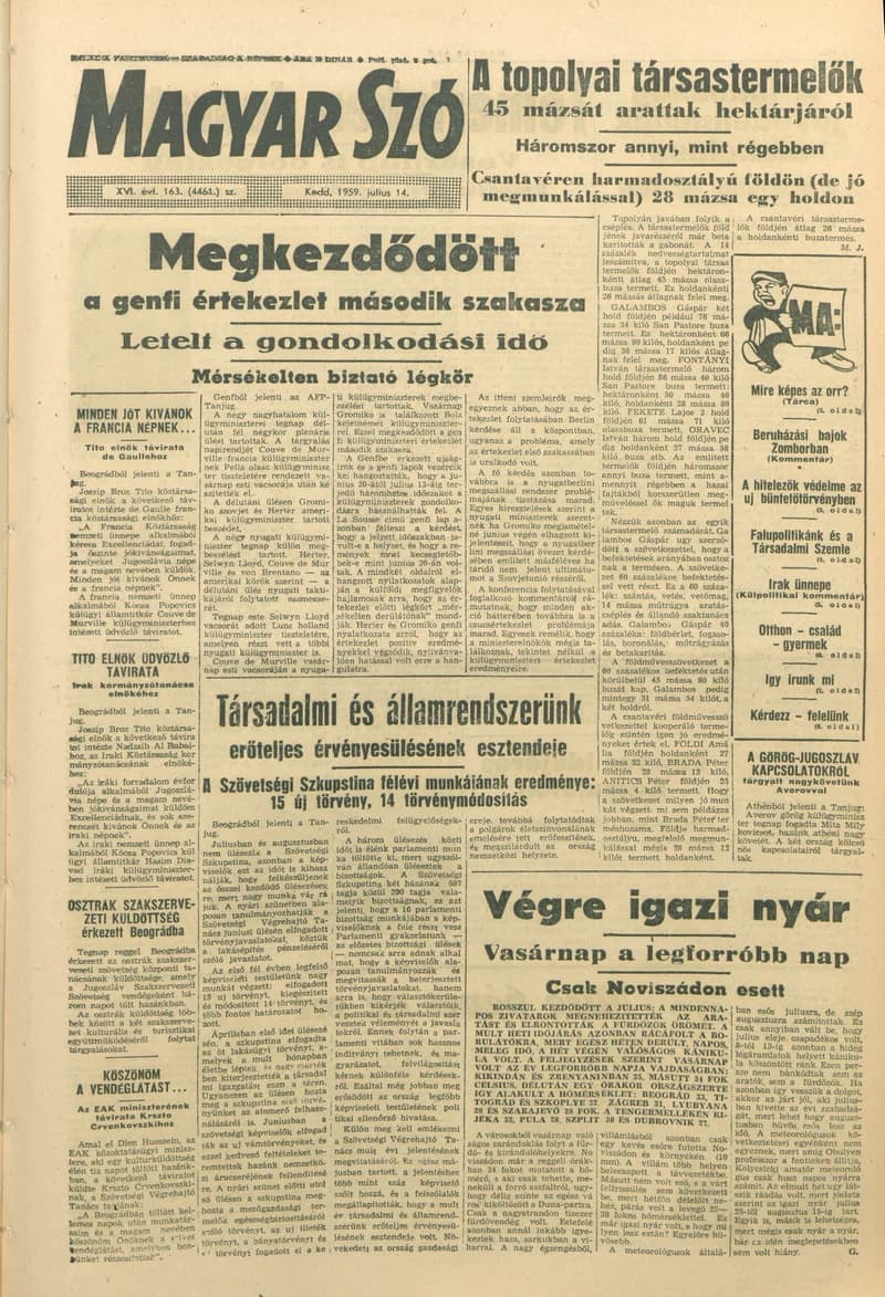 Magyar Szó, 16. évf. 1959. július 14. 163. sz. 1–22. oldal