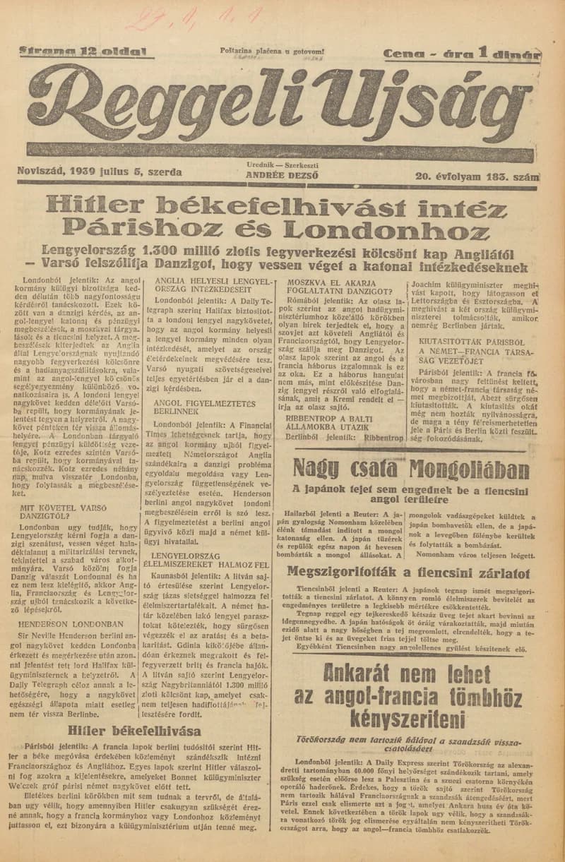 Reggeli Újság, 20. évf. 1939. július 5. 183. sz.