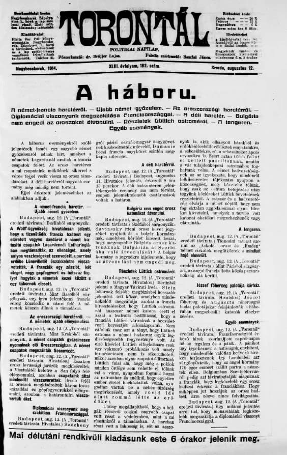 Torontál, 43. évf. 1914. augusztus 12. 182. sz.