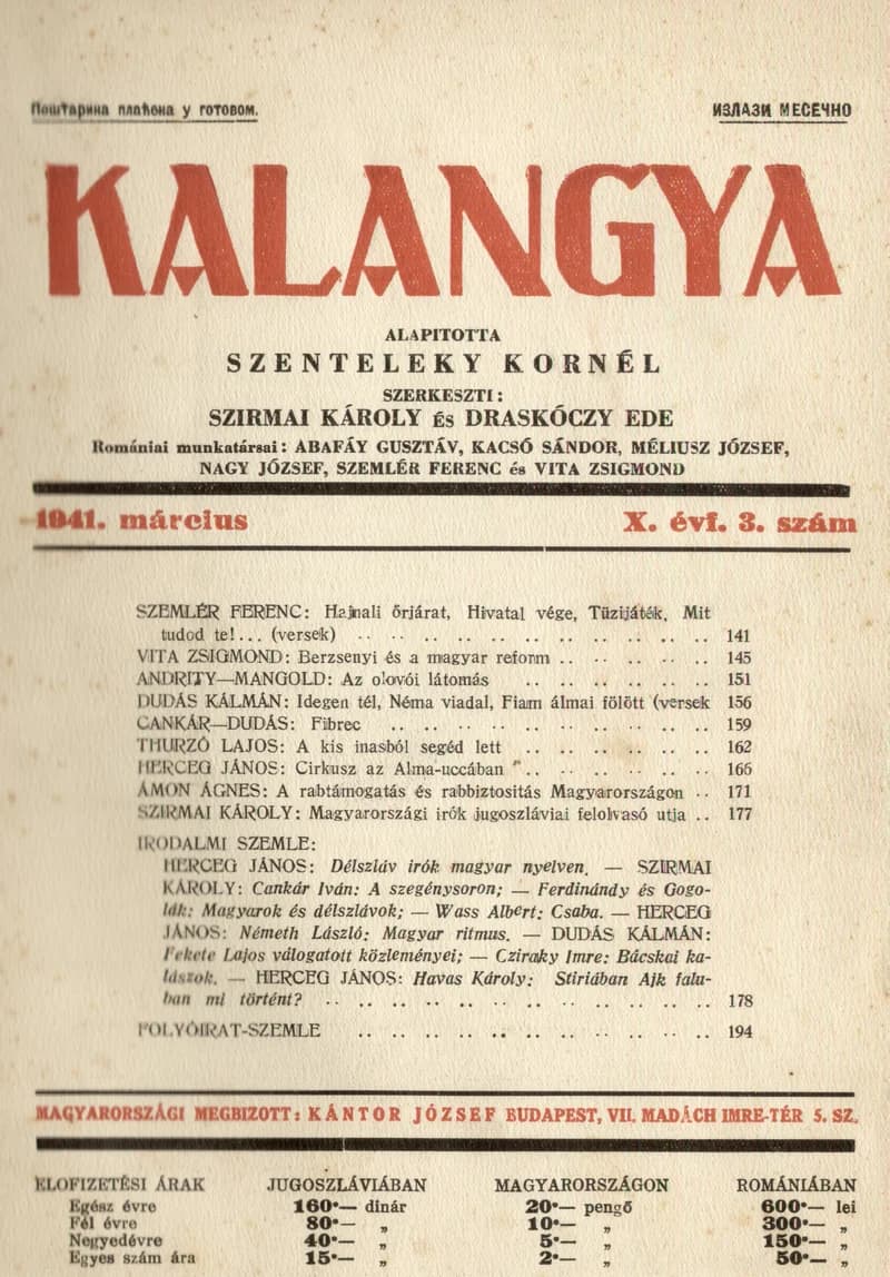 Kalangya, 10. évf. 1941. március. 3. sz. 141–203. oldal