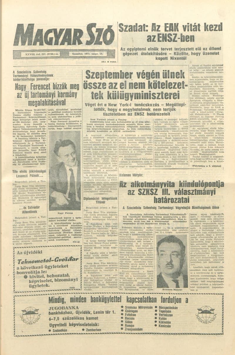 Magyar Szó, 28. évf. 1971. szeptember 18. 257. sz. 1–20. oldal