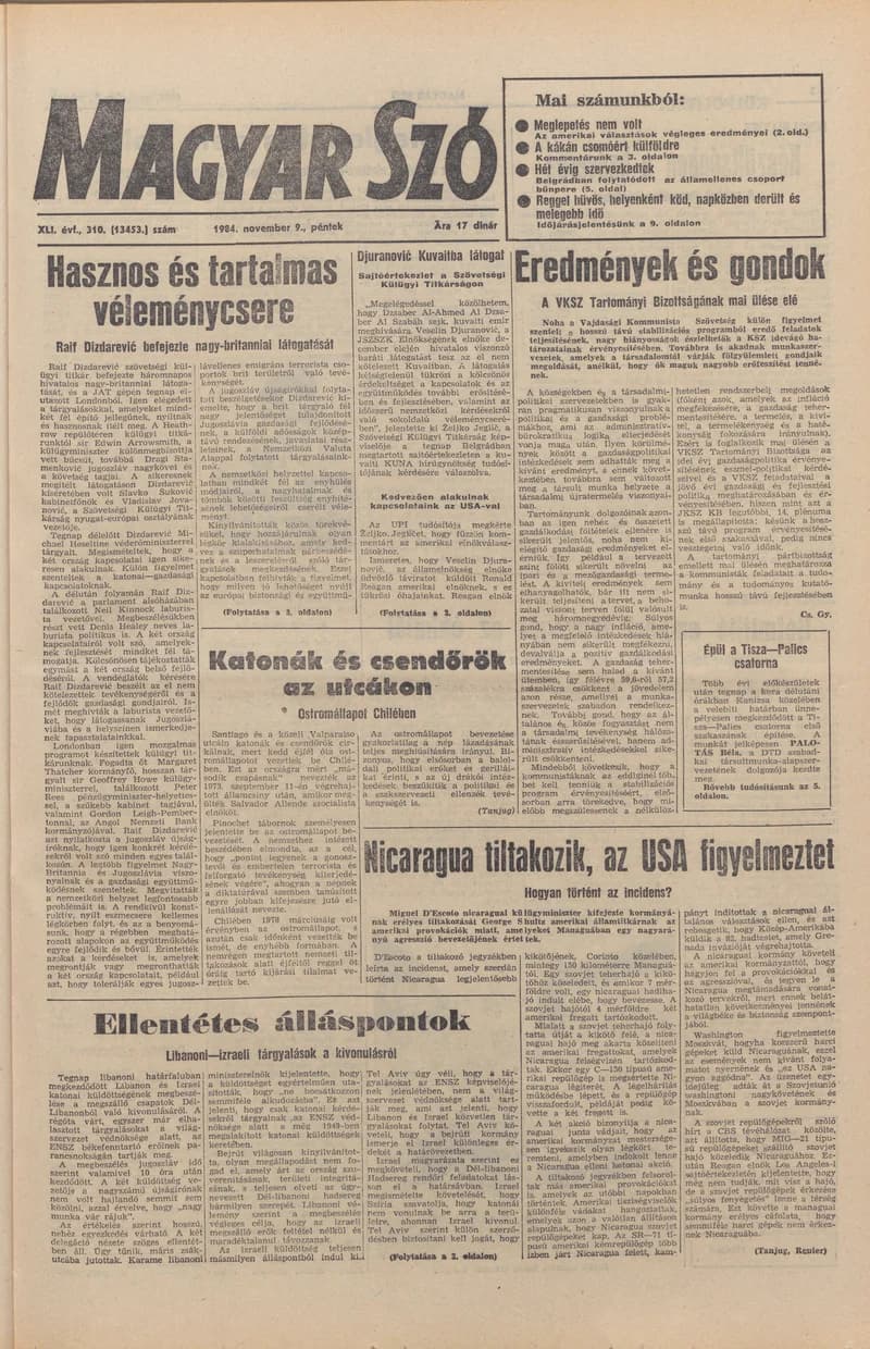 Magyar Szó, 41. évf. 1984. november 9. 310. sz. 1–20. oldal