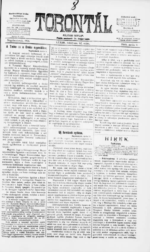 Torontál, 33. évf. 1904. április 11. 82. sz.