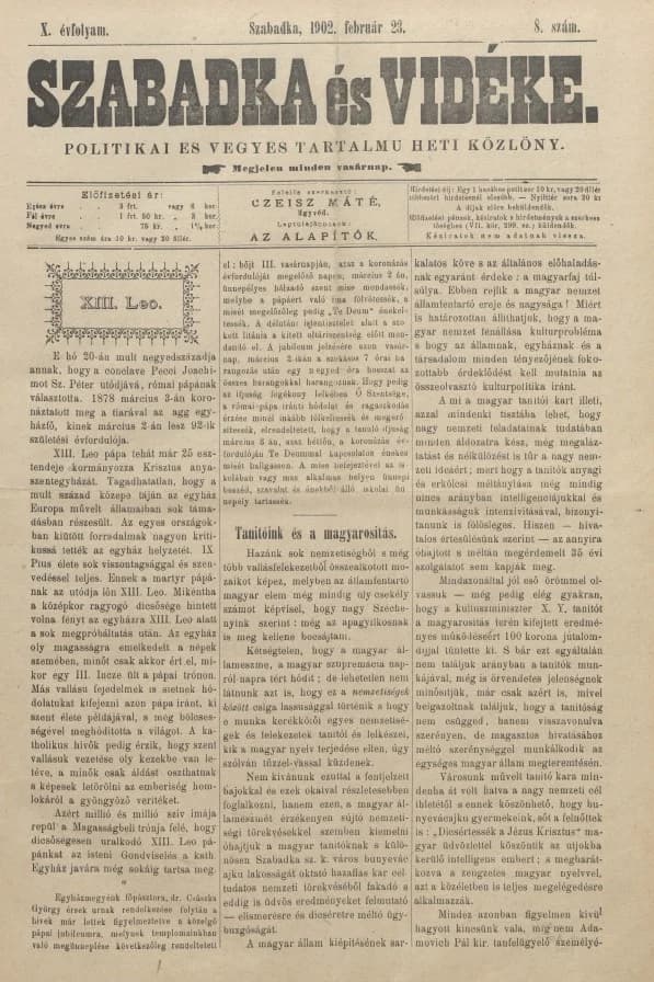Szabadka és vidéke II, 10. évf. 1902. február 23. 8. sz.