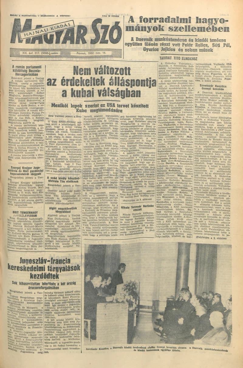 Magyar Szó, 19. évf. 1962. november 16. 317. sz. 1–12. oldal