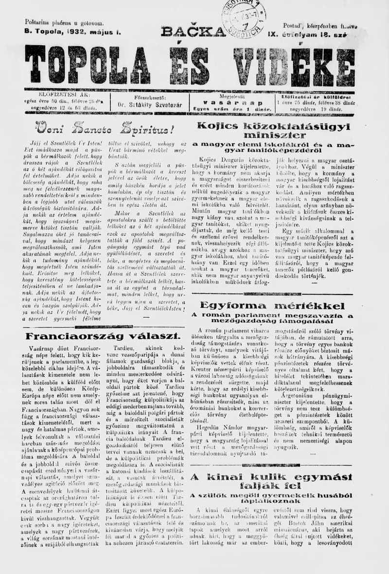 Bačka Topola és Vidéke, 9. évf. 1932. május 1. 18. sz.