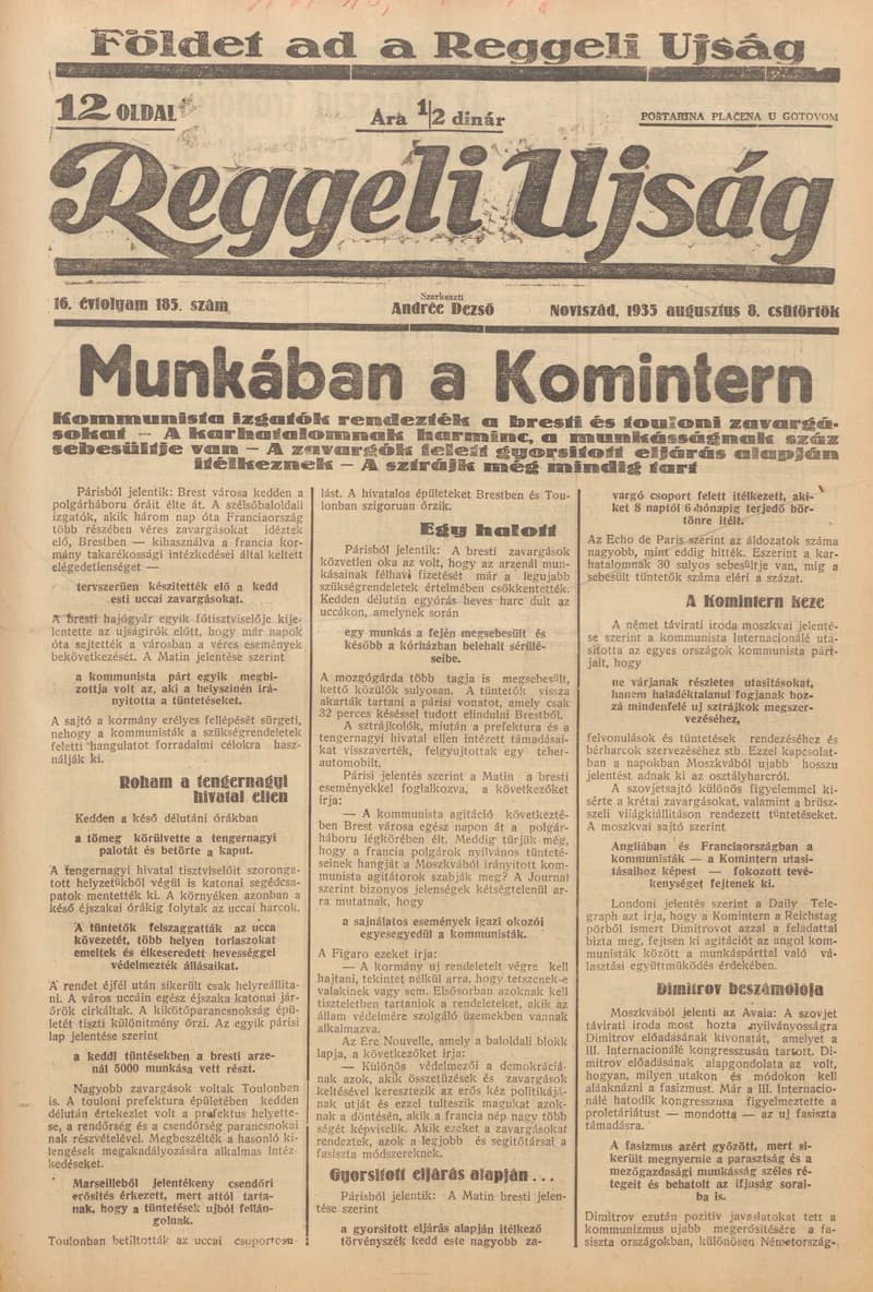 Reggeli Újság, 16. évf. 1935. augusztus 8. 185. sz.