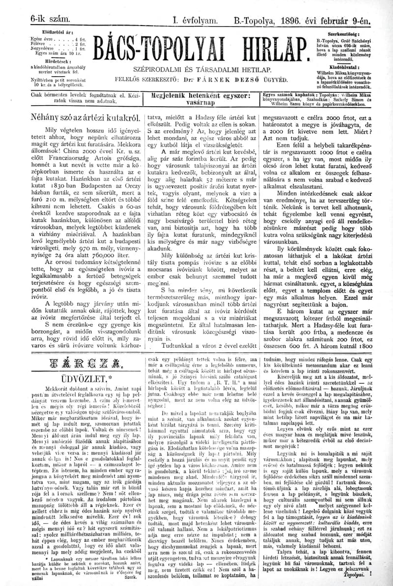 Bács-Topolyai Hirlap, 1. évf. 1896. február 9. 6. sz.