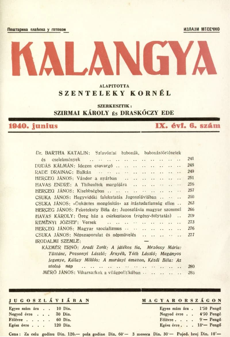 Kalangya, 9. évf. 1940. június. 6. sz. 241–288. oldal