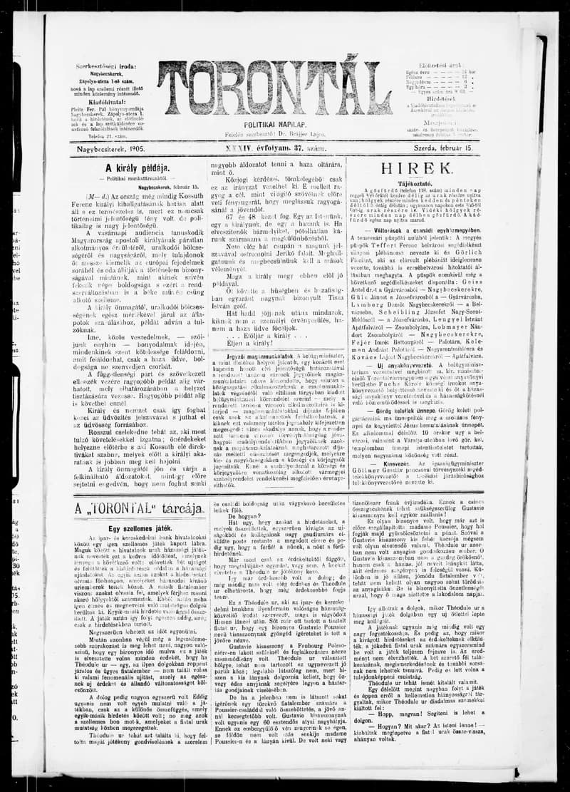Torontál, 34. évf. 1905. február 15. 37. sz.
