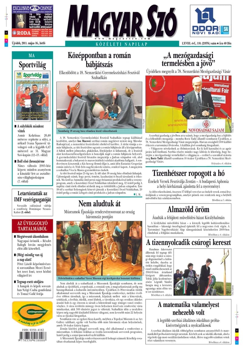 Magyar Szó, 68. évf. 2011. május 16. 110. sz. 1–16. oldal