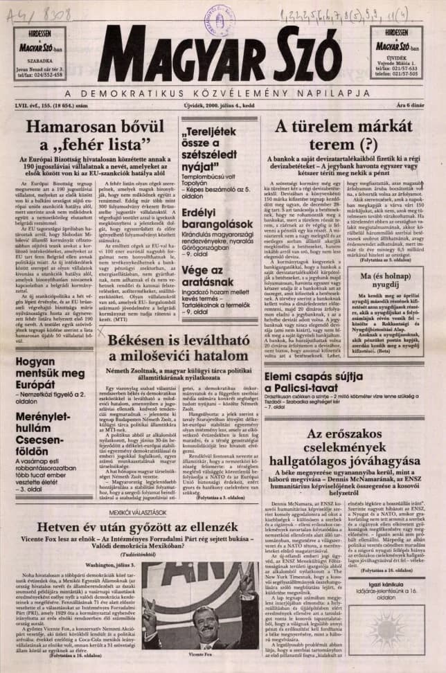 Magyar Szó, 57. évf. 2000. július 4. 155. sz. 1–16. oldal